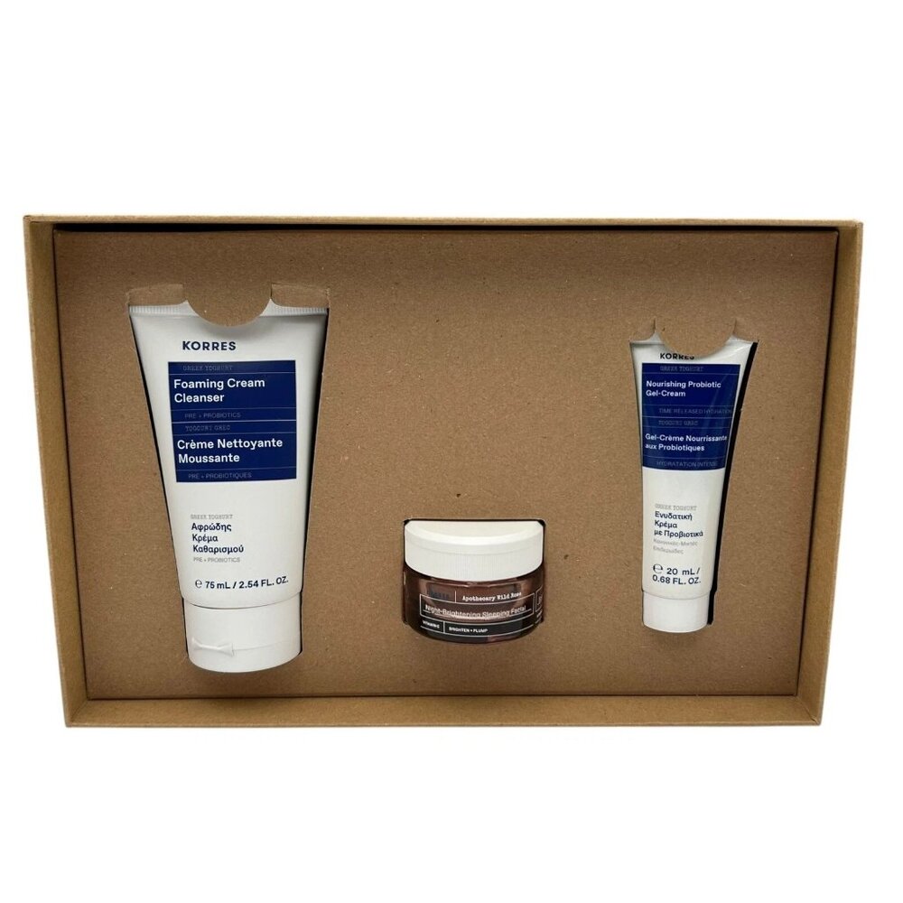 KORRES Set Of 3 Mediterranean Skin Recipe Cleanser, Gel cream, and Night Cream